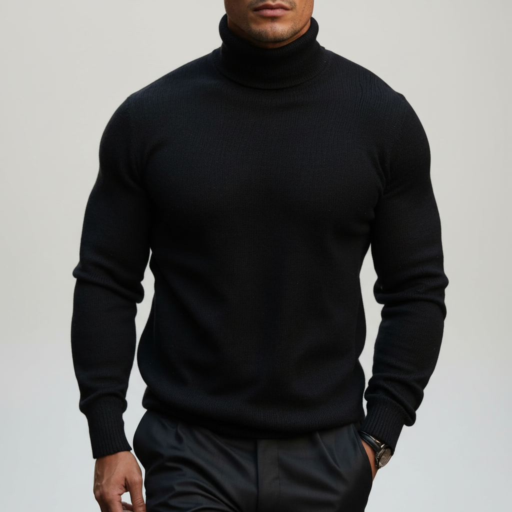 Men's Knit Long-Sleeve Roll-Neck Pullover Sweater