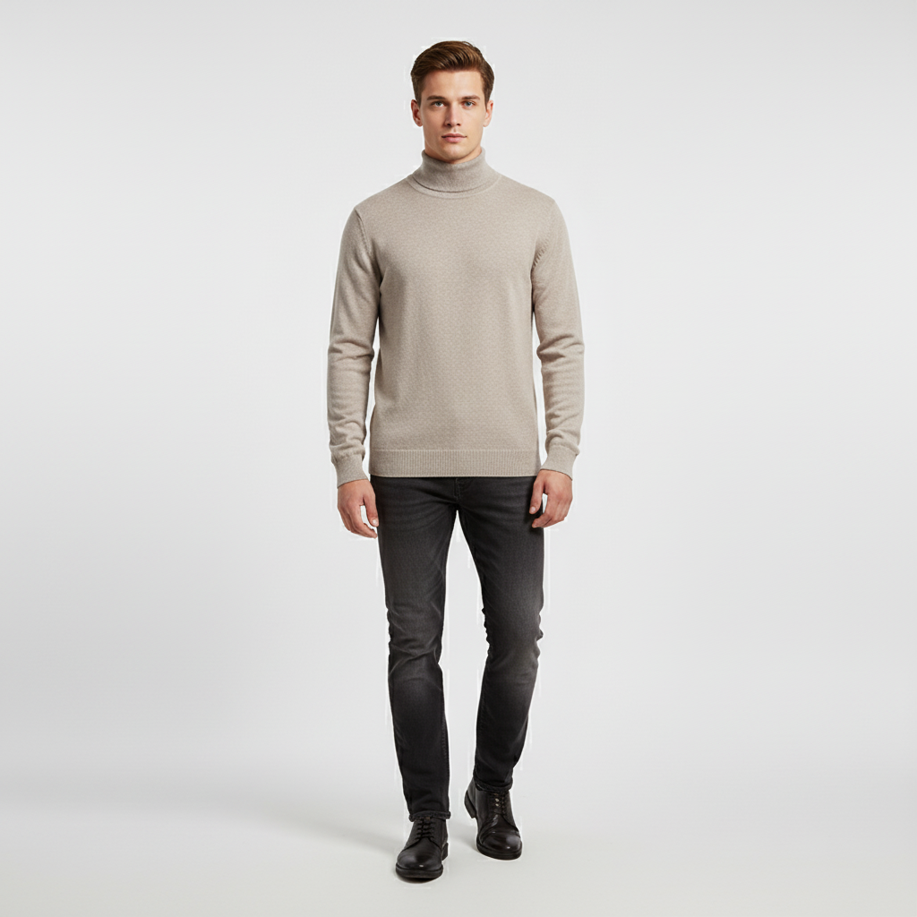 Men's Knit Long-Sleeve Roll-Neck Pullover Sweater
