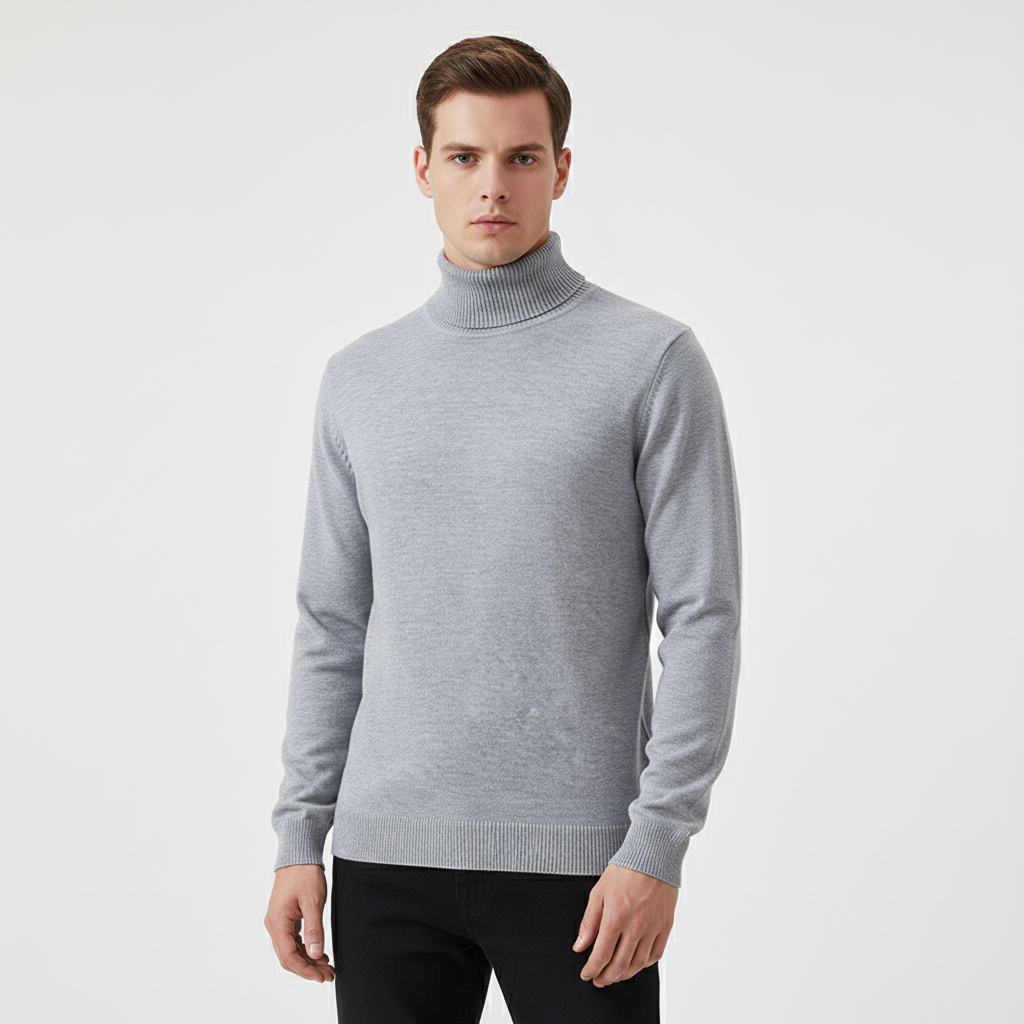 Men's Knit Long-Sleeve Roll-Neck Pullover Sweater