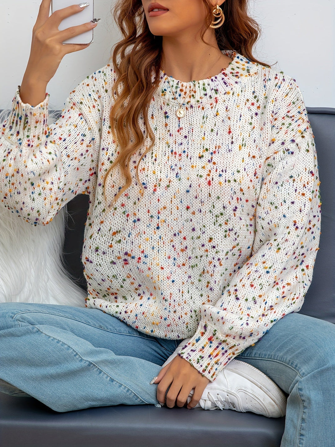 Women's Confetti Knit Wool-Blend Crew-Neck Sweater