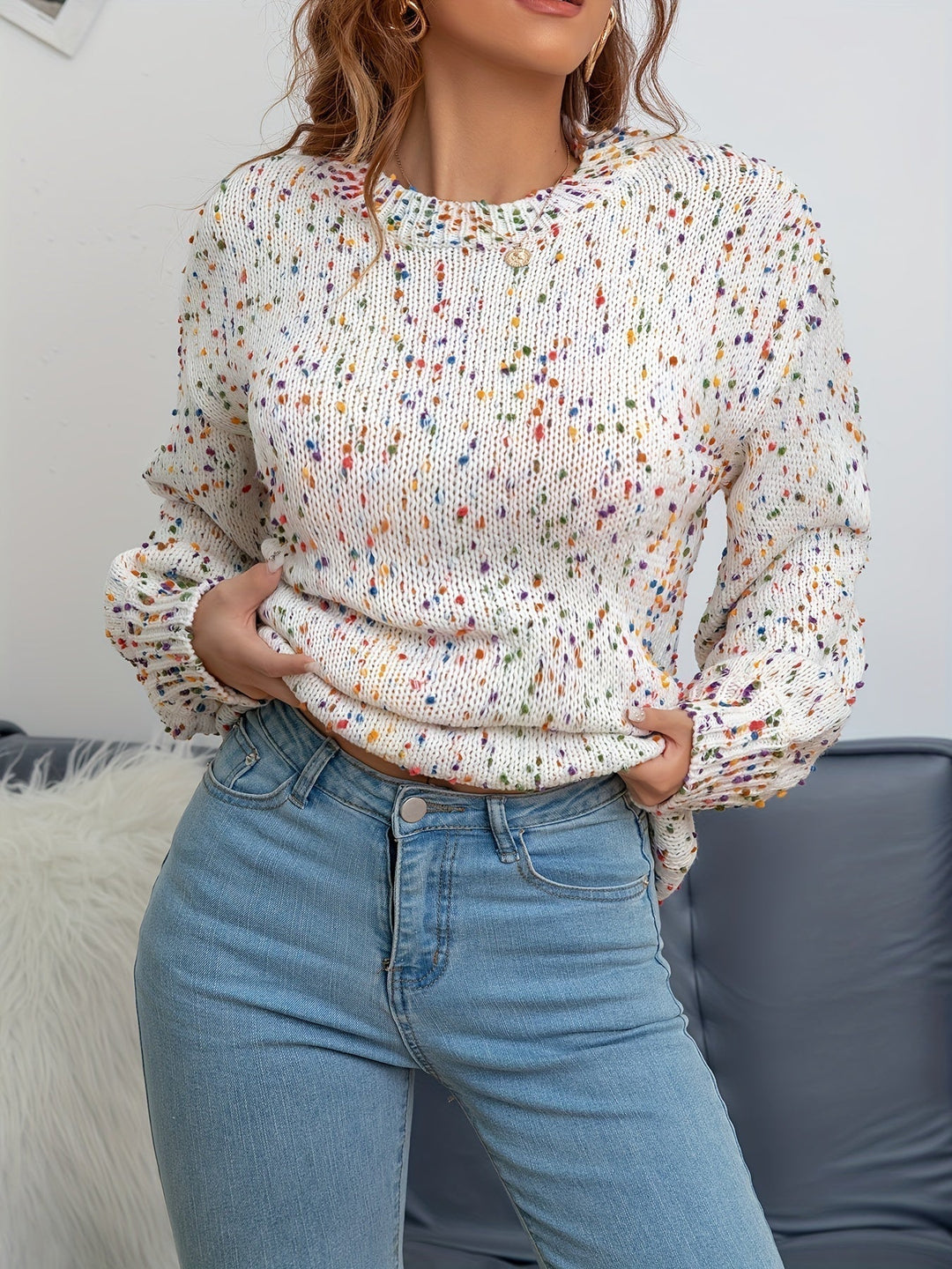 Women's Confetti Knit Wool-Blend Crew-Neck Sweater