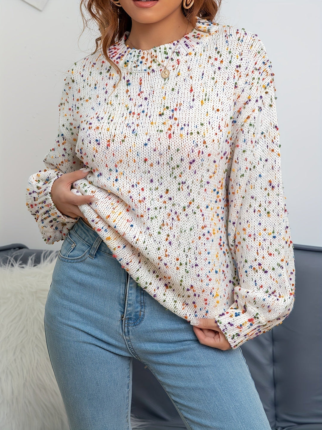 Women's Confetti Knit Wool-Blend Crew-Neck Sweater