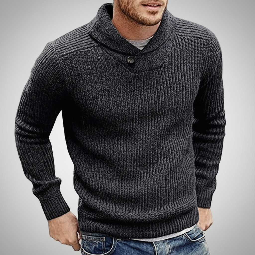 Men’s Merino Wool Ribbed Shawl-Collar Sweater