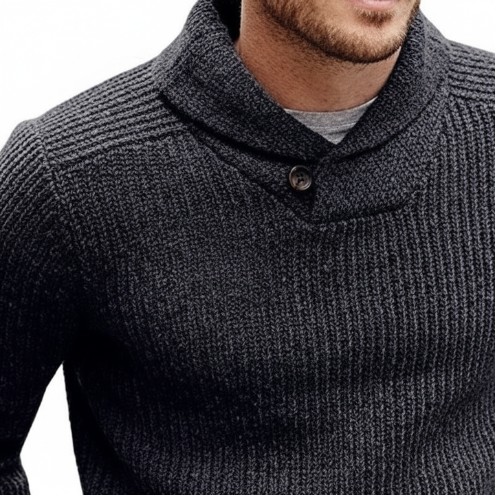 Men’s Merino Wool Ribbed Shawl-Collar Sweater