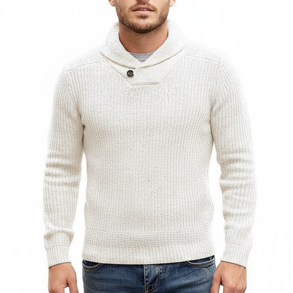 Men’s Merino Wool Ribbed Shawl-Collar Sweater