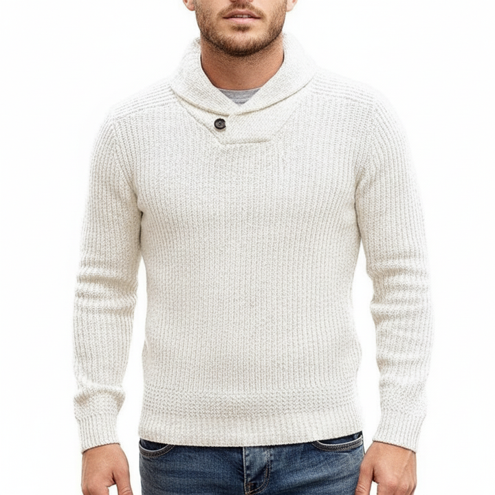 Men’s Merino Wool Ribbed Shawl-Collar Sweater
