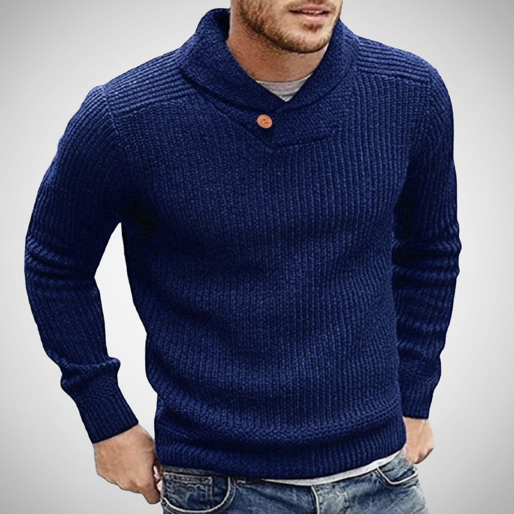 Men’s Merino Wool Ribbed Shawl-Collar Sweater