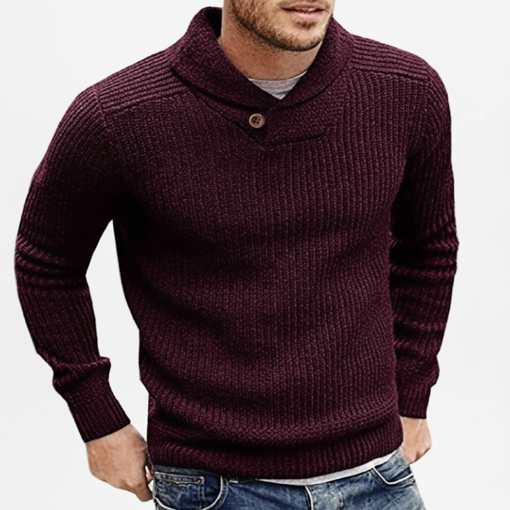 Men’s Merino Wool Ribbed Shawl-Collar Sweater