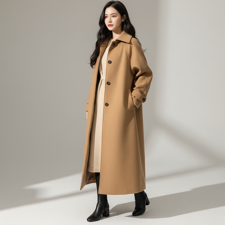 Women's Long Wool Overcoat Trench Jacket