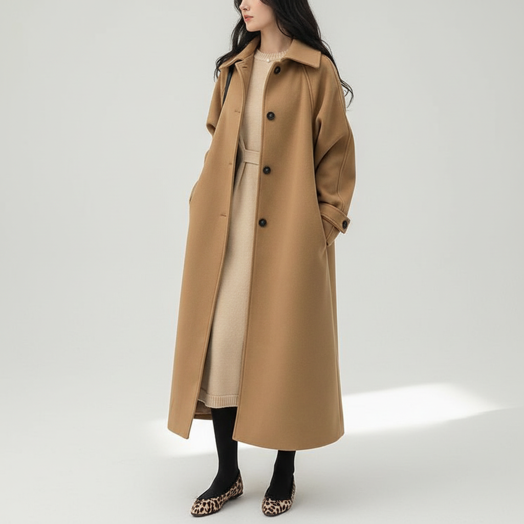 Women's Long Wool Overcoat Trench Jacket