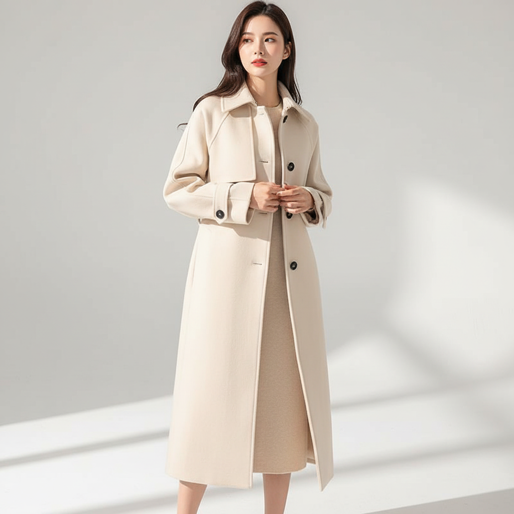 Women's Long Wool Overcoat Trench Jacket
