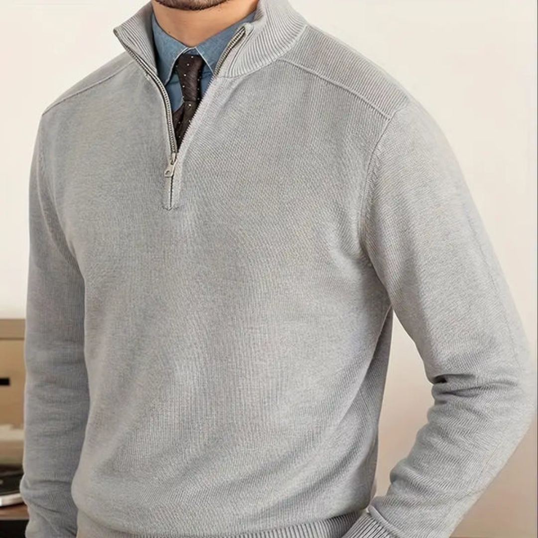 Men's Merino Wool Quarter-Zip Knit Jumper Pullover Sweater