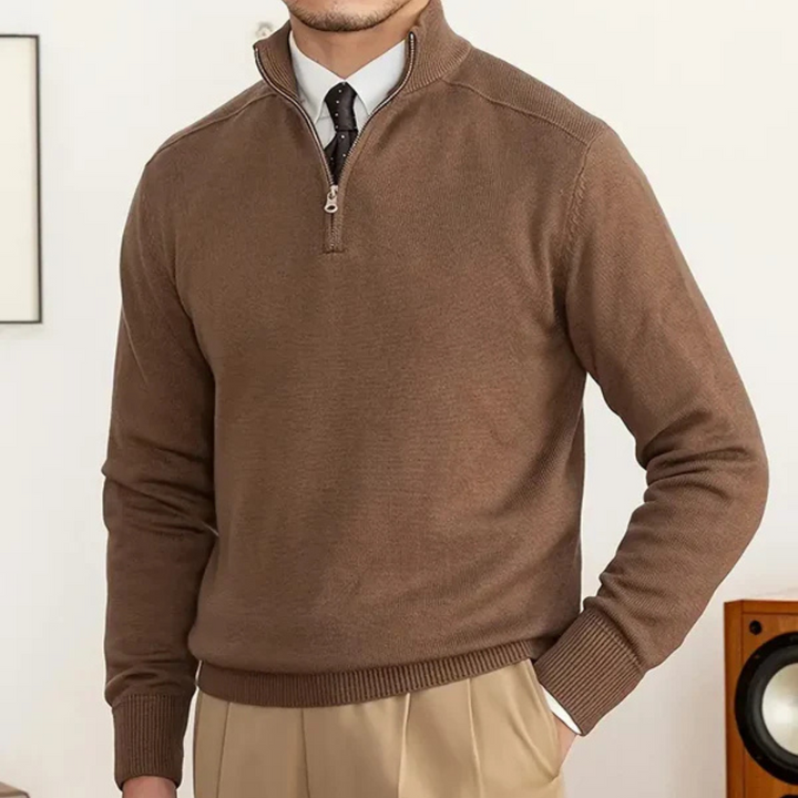 Men's Merino Wool Quarter-Zip Knit Jumper Pullover Sweater