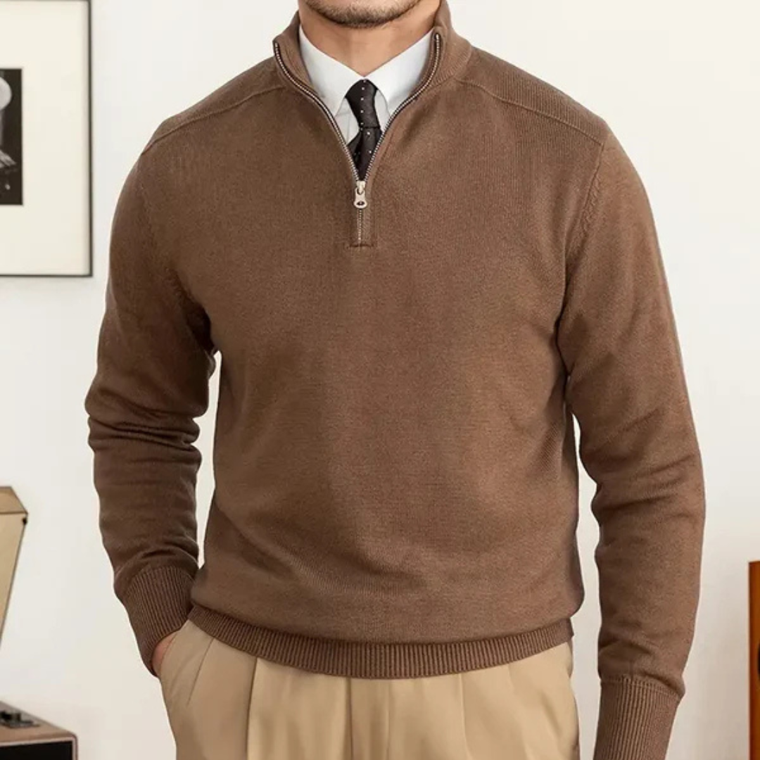 Men's Merino Wool Quarter-Zip Knit Jumper Pullover Sweater