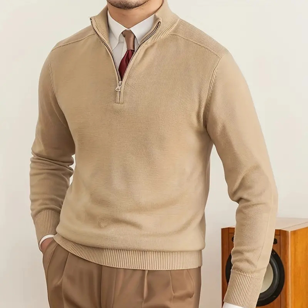 Men's Merino Wool Quarter-Zip Knit Jumper Pullover Sweater