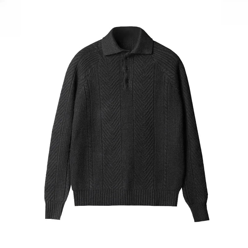 Men's Knit Merino Wool Quarter-Button Polo Pullover Sweater