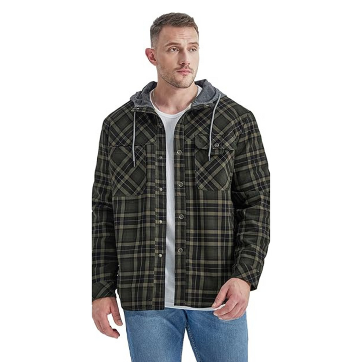 Men's Fleece Lined Hooded Flannel Shirt Jacket