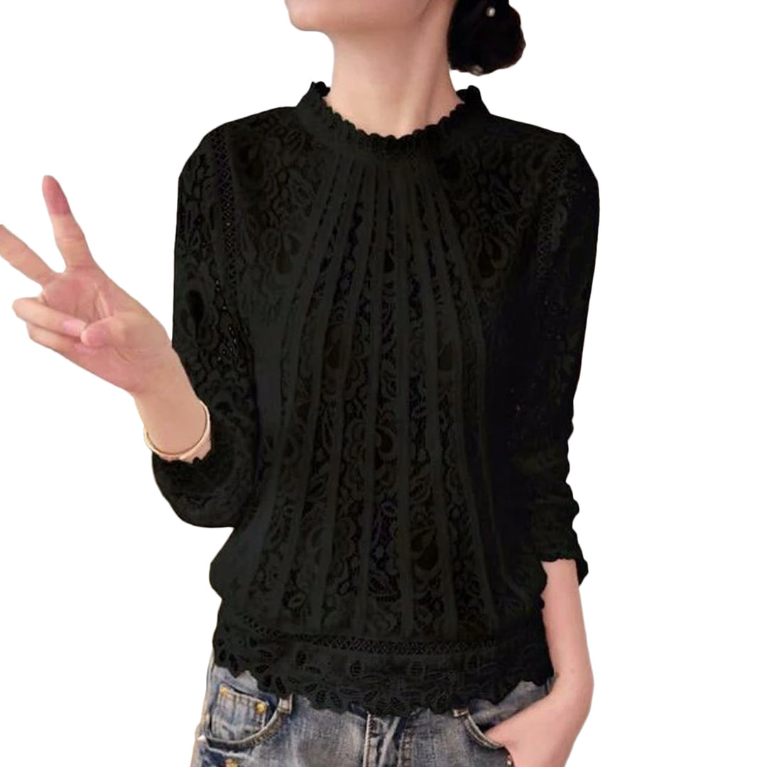 Women's Lace Blouse Long Sleeve Mock Neck Top