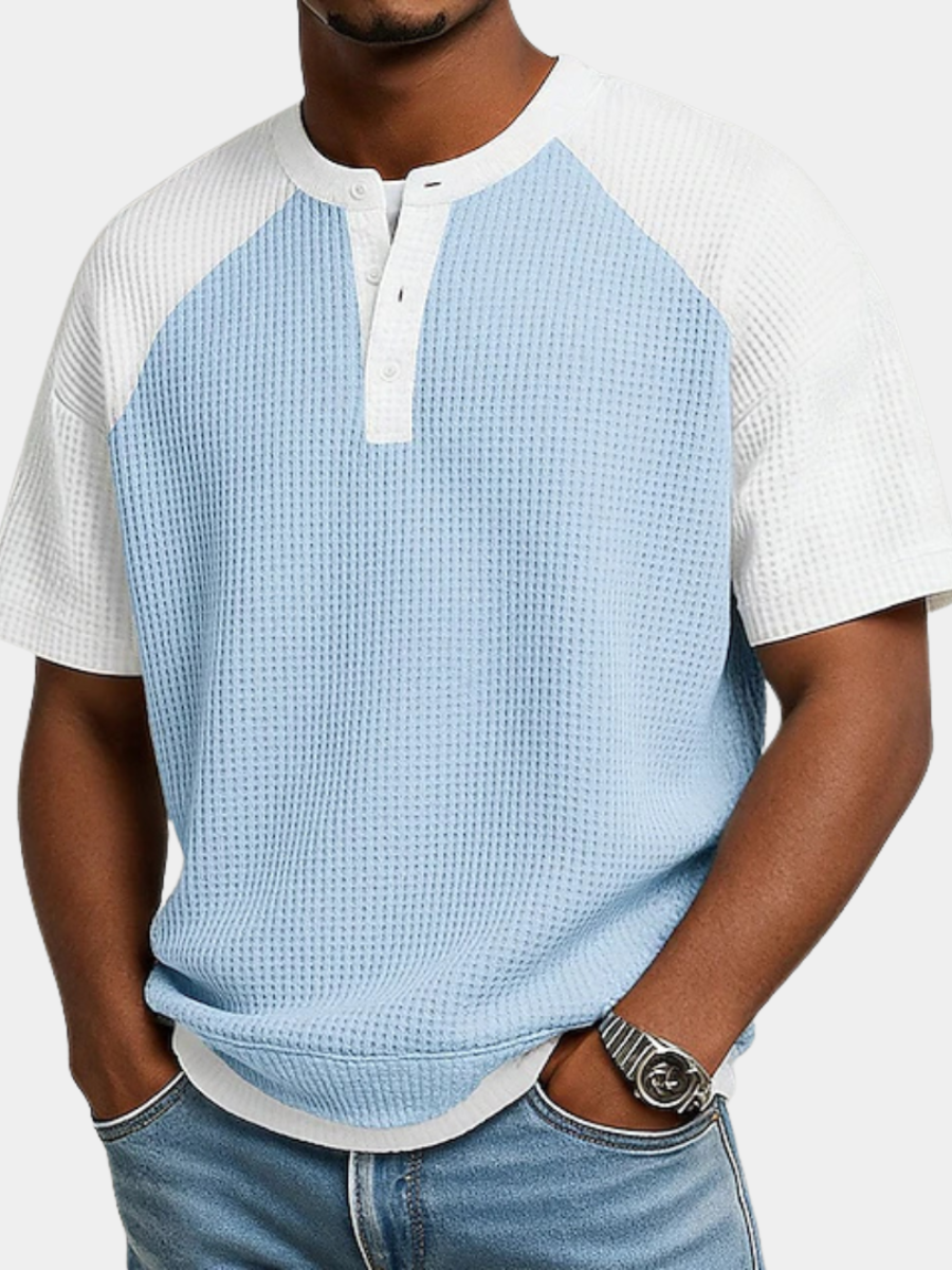 Men's Waffle Knit Short Sleeve Casual Henley Shirt Top