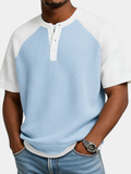 Men's Waffle Knit Short Sleeve Casual Henley Shirt Top