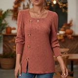Women’s Ribbed Merino Wool Square-Neck Long-Sleeve Sweater