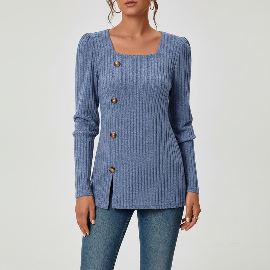 Women’s Ribbed Merino Wool Square-Neck Long-Sleeve Sweater
