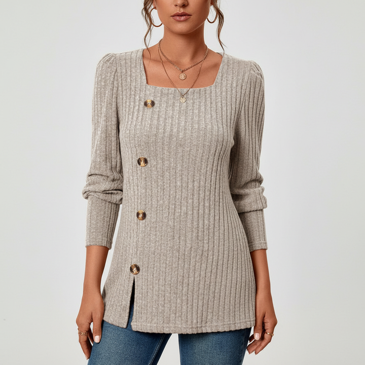 Women’s Ribbed Merino Wool Square-Neck Long-Sleeve Sweater