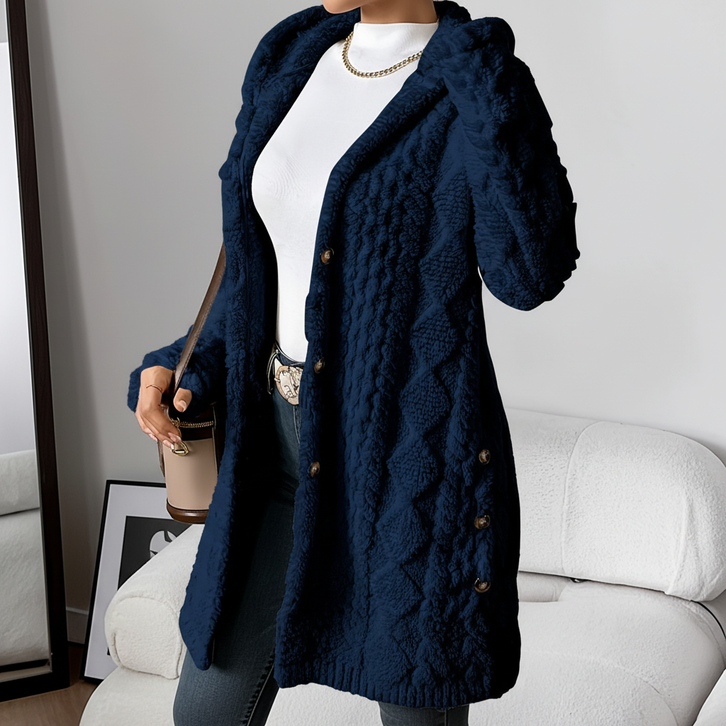 Women Textured Knit Hooded Cardigan Sweater Jacket Outerwear