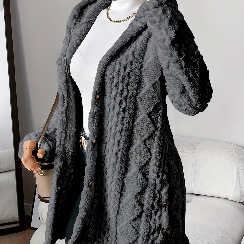 Women Textured Knit Hooded Cardigan Sweater Jacket Outerwear