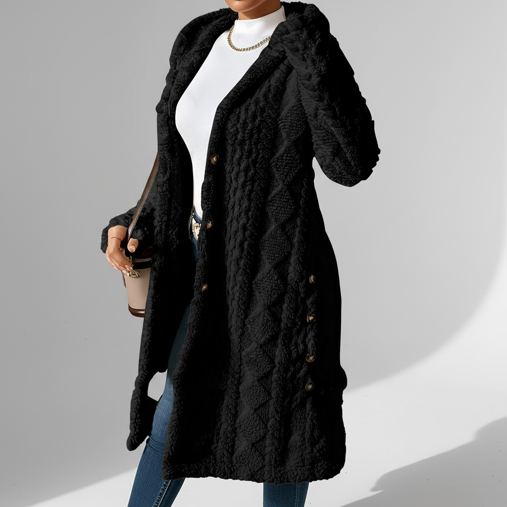 Women Textured Knit Hooded Cardigan Sweater Jacket Outerwear