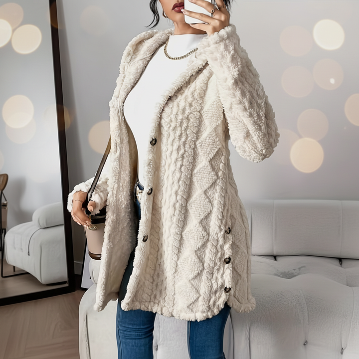 Women Textured Knit Hooded Cardigan Sweater Jacket Outerwear