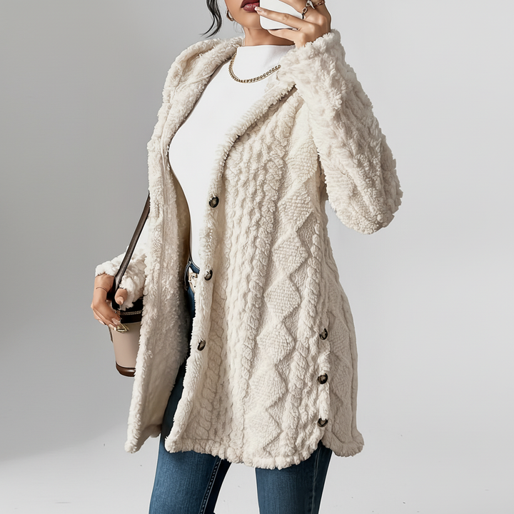 Women Textured Knit Hooded Cardigan Sweater Jacket Outerwear
