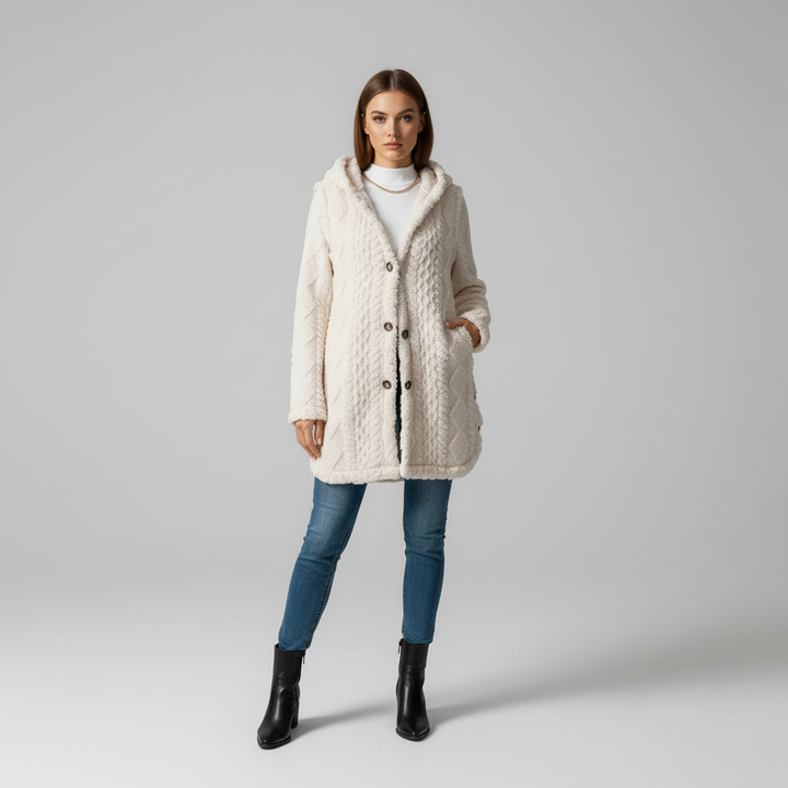 Women Textured Knit Hooded Cardigan Sweater Jacket Outerwear