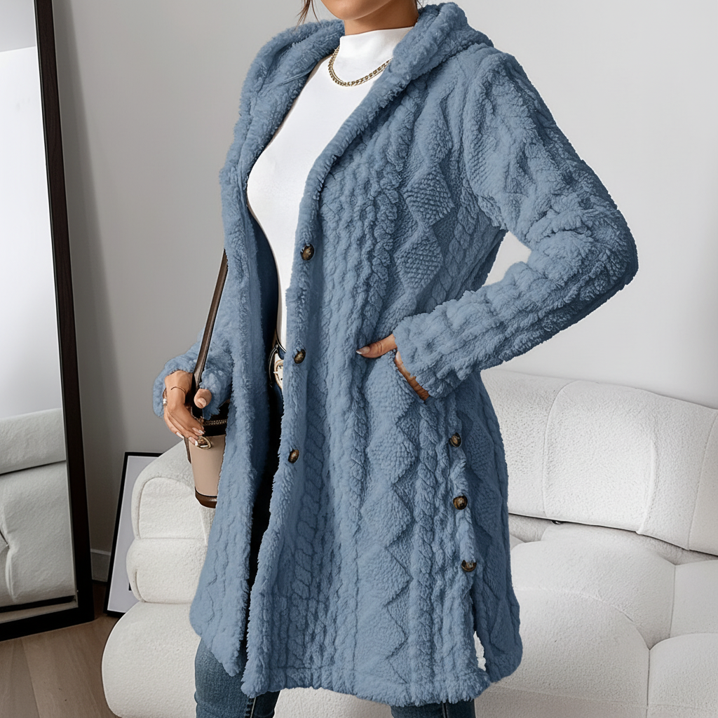 Women Textured Knit Hooded Cardigan Sweater Jacket Outerwear