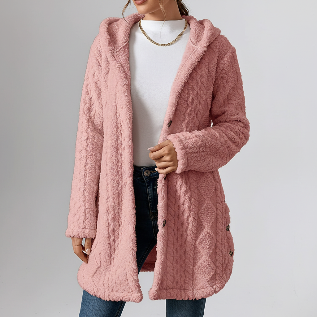 Women Textured Knit Hooded Cardigan Sweater Jacket Outerwear