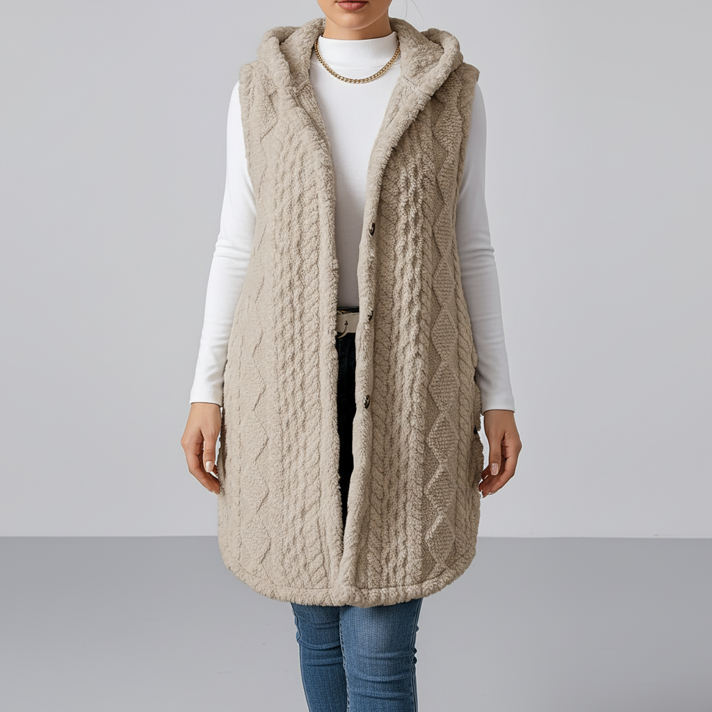 Women Textured Knit Hooded Cardigan Sweater Jacket Outerwear