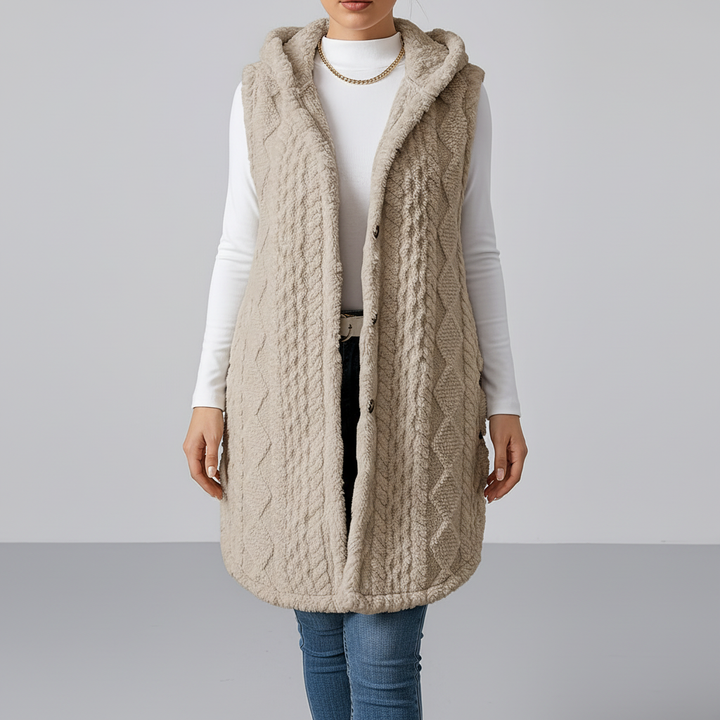 Women Textured Knit Hooded Cardigan Sweater Jacket Outerwear
