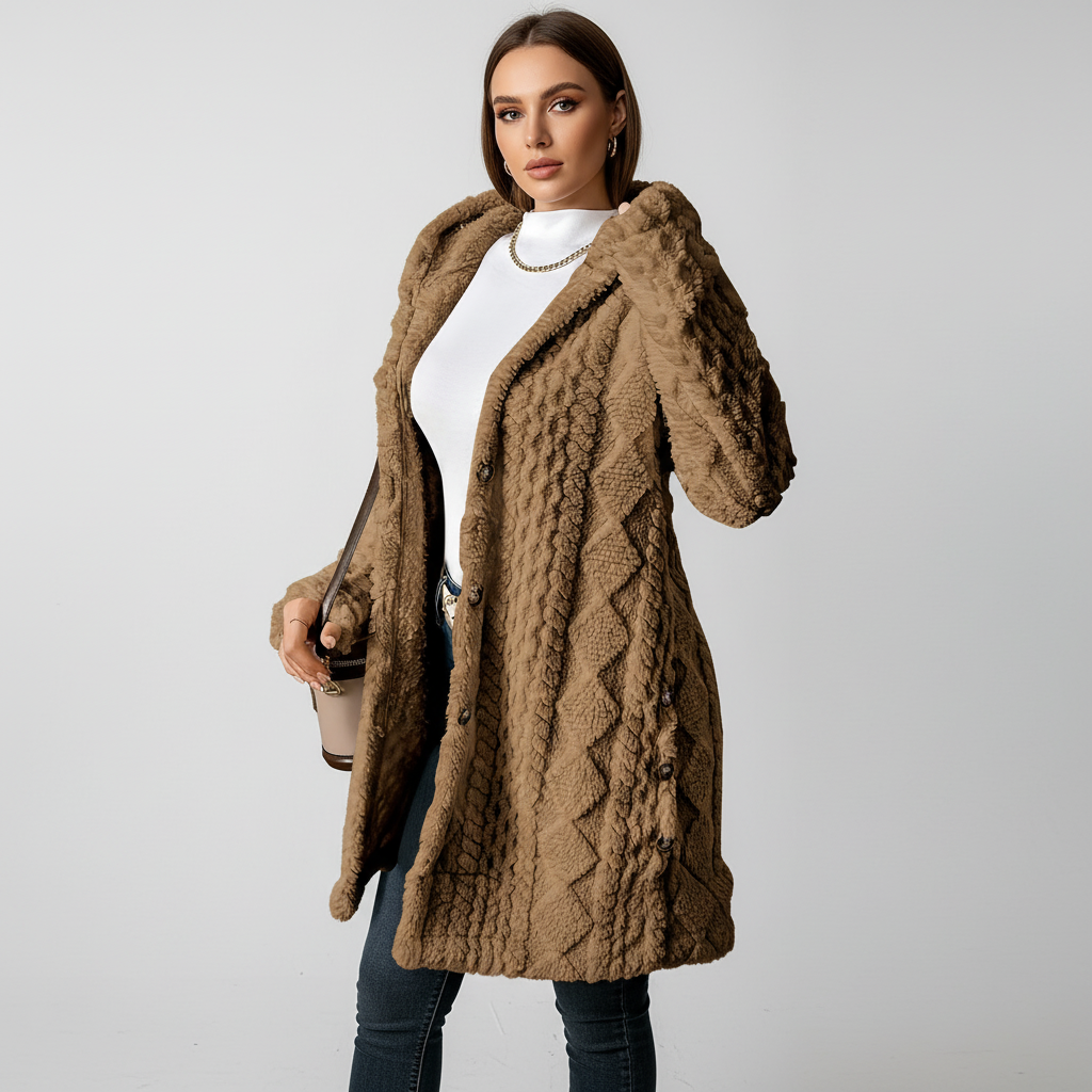 Women Textured Knit Hooded Cardigan Sweater Jacket Outerwear