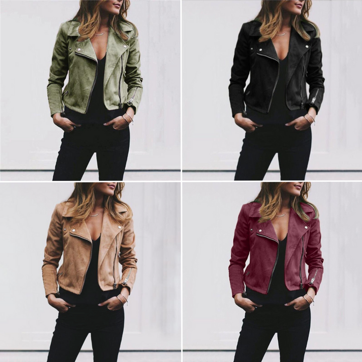 Women's Leather Faux Suede Motorbike Biker Jacket
