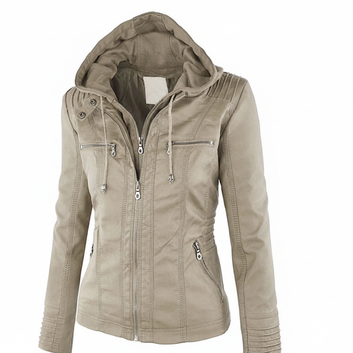 Women's Hooded Leather Jacket Slim Fit Coat