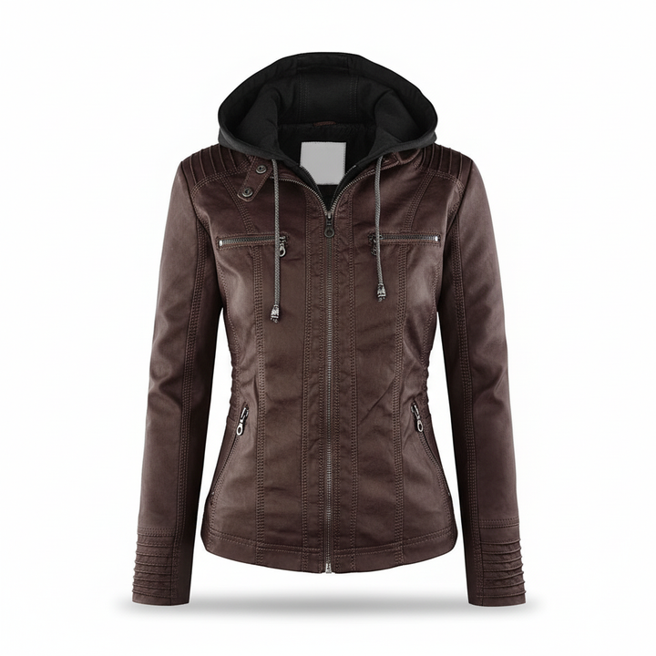 Women's Hooded Leather Jacket Slim Fit Coat