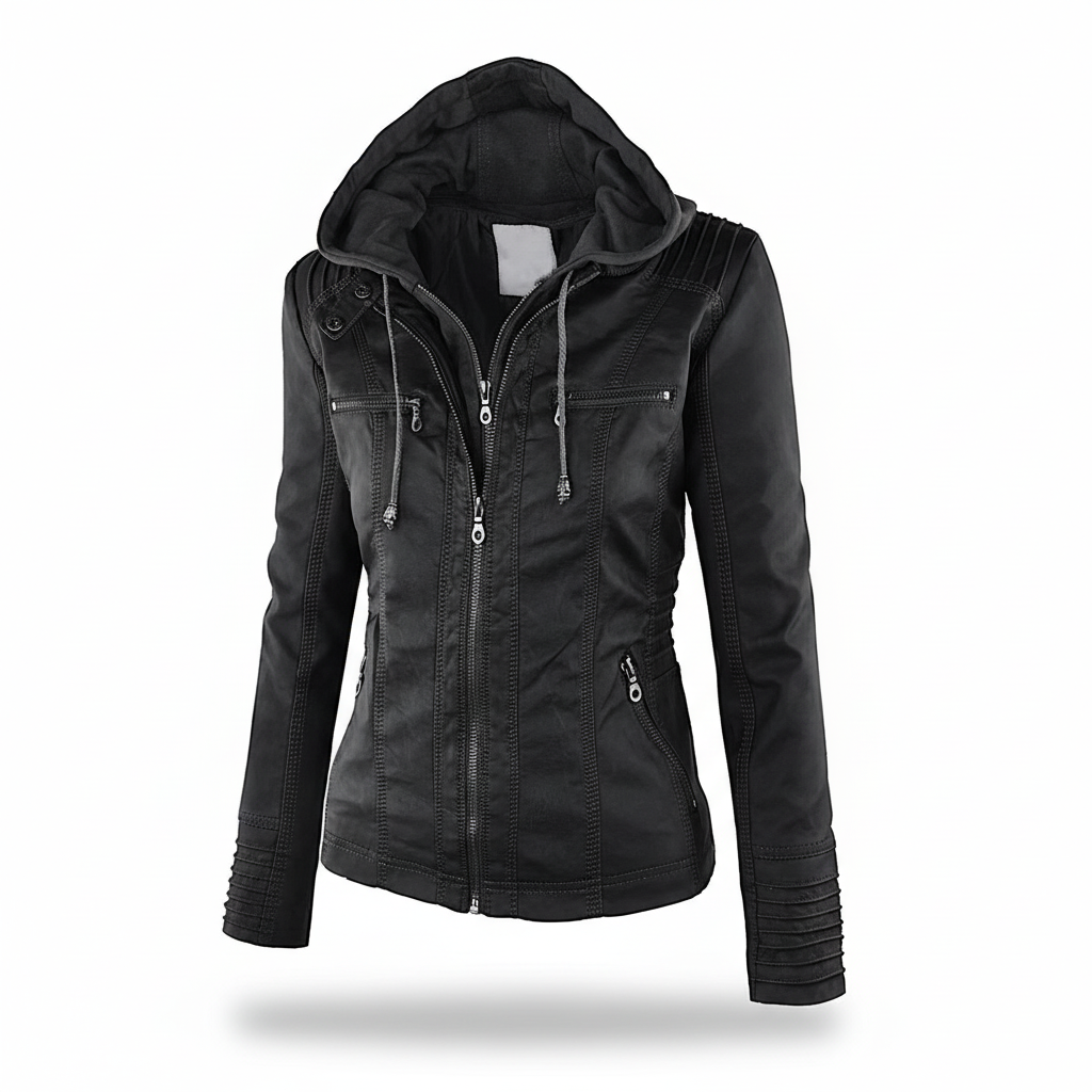 Women's Hooded Leather Jacket Slim Fit Coat