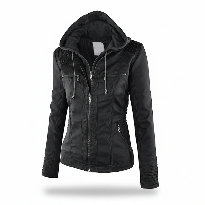 Women's Hooded Leather Jacket Slim Fit Coat