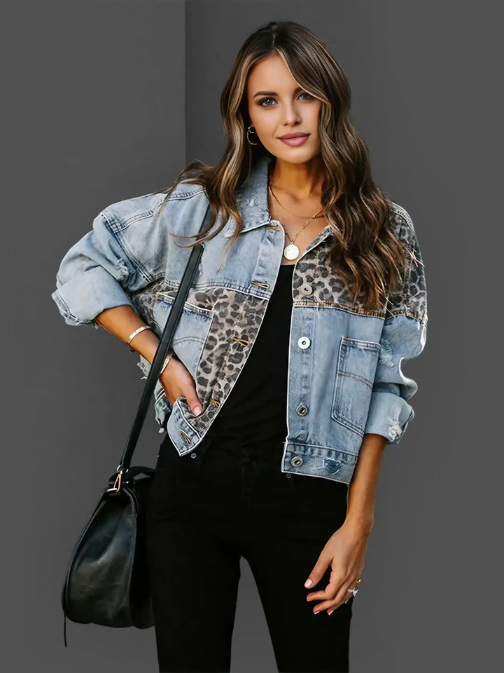 Women's Denim Leopard Print Jacket