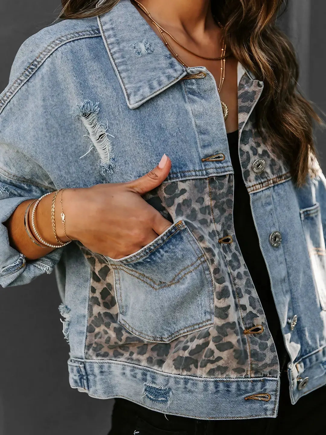 Women's Denim Leopard Print Jacket
