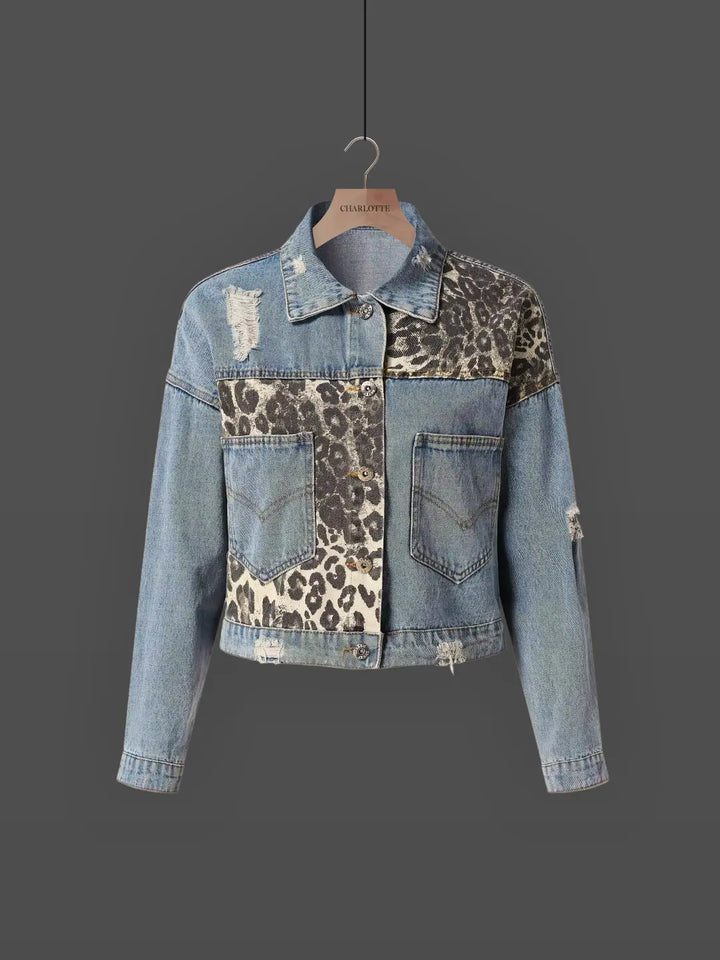 Women's Denim Leopard Print Jacket
