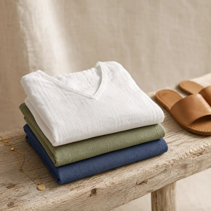 Women's Linen Oversized V-Neck T-Shirt Loose Casual Half-Sleeve Top
