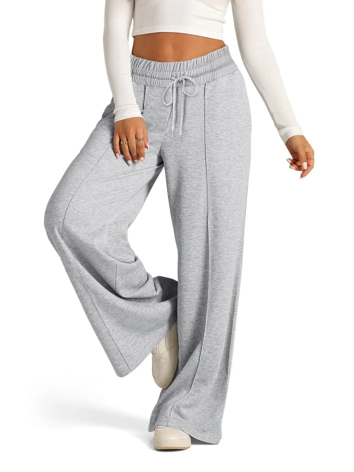 Women's Knit Wide Leg Lounge Pants Drawstring Trousers
