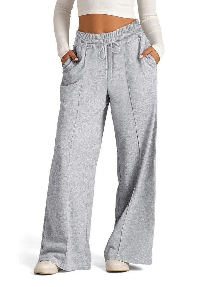 Women's Knit Wide Leg Lounge Pants Drawstring Trousers