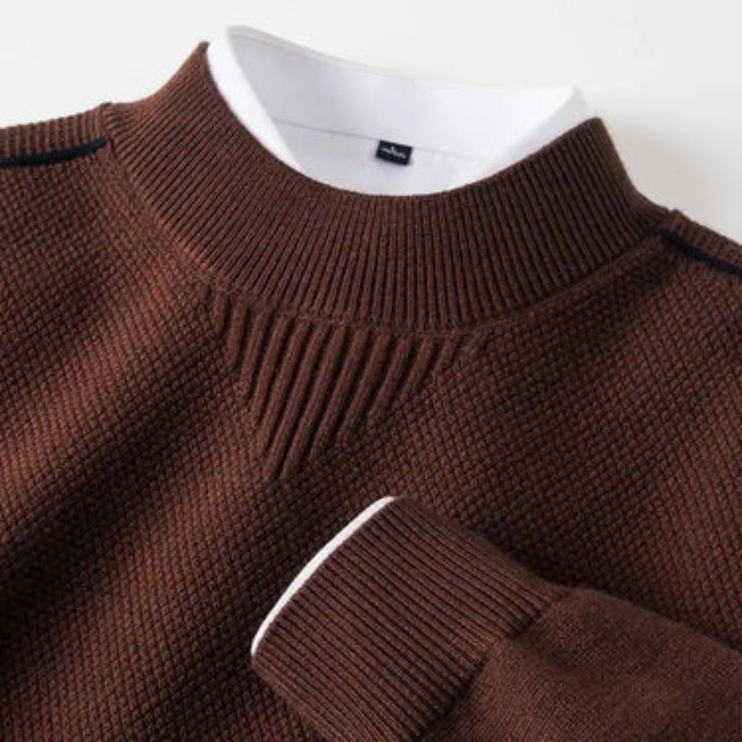 Men's Knit Wool Mock Neck Sweater Long Sleeve Pullover